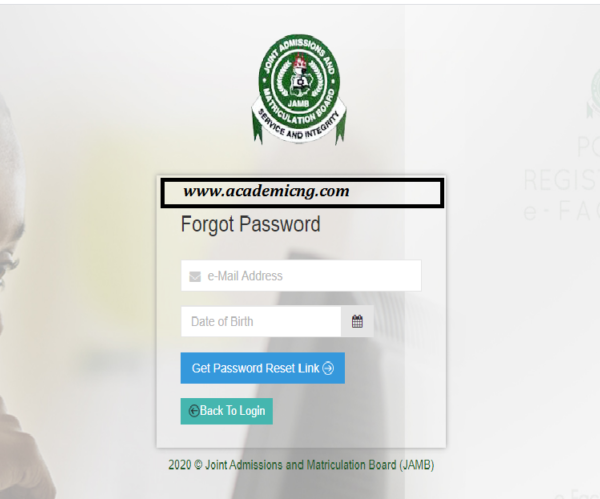 how to reset your jamb password via email, sms or support
